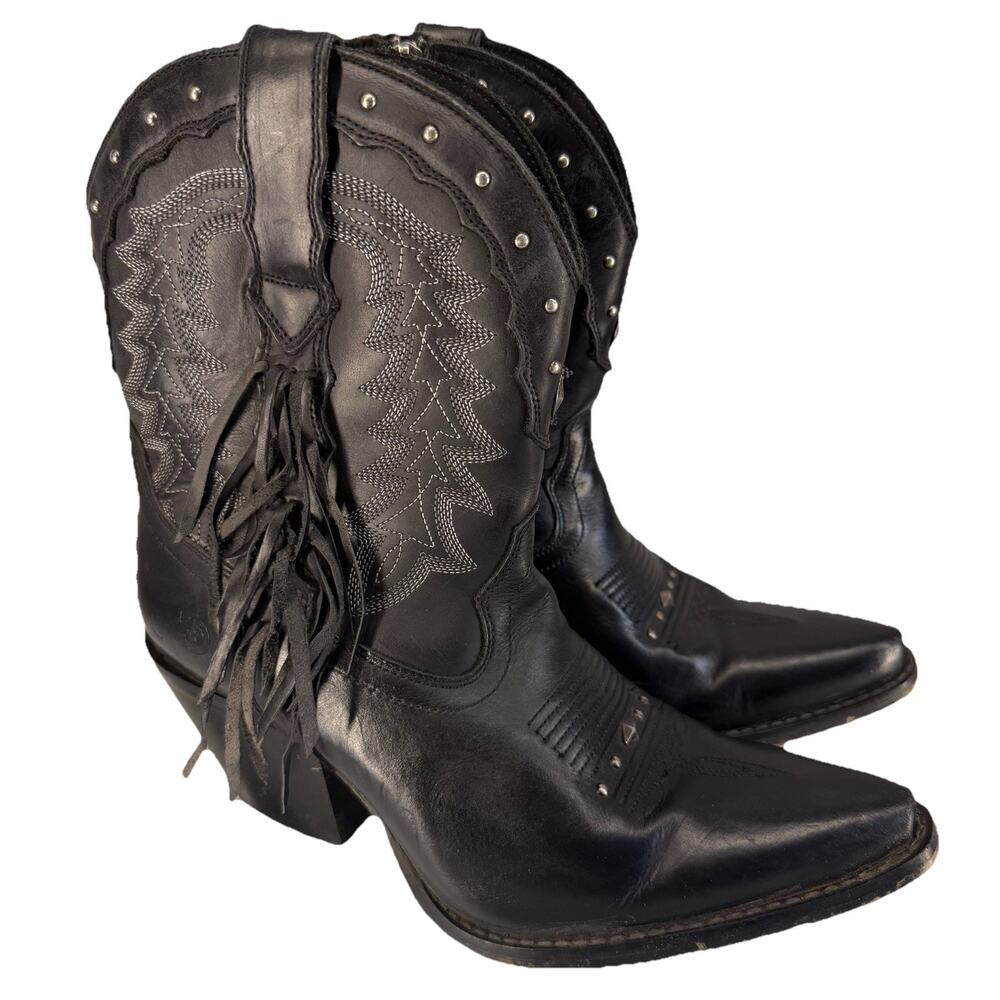 Durango Crush Fringe Western Booties Womens 7.5 Black Leather Heeled